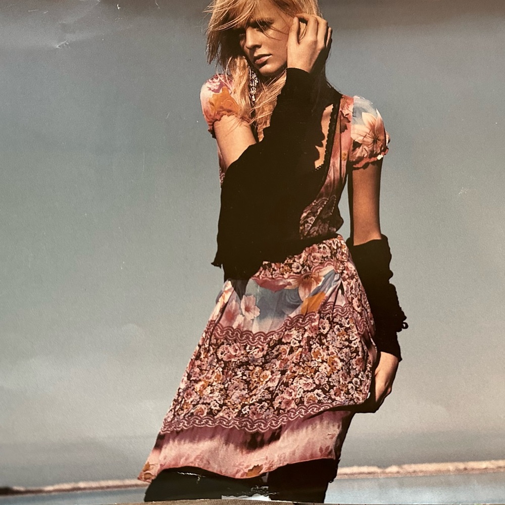 SIMONA BARBIERI FOR TWIN-SET ITALY Floral Print LAYERED DRESS with Black Lace
